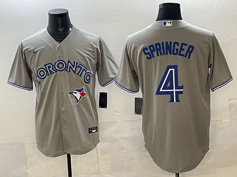 Men 2025 Nike Toronto Blue Jays #4 Springer Grey Game MLB Jersey 01